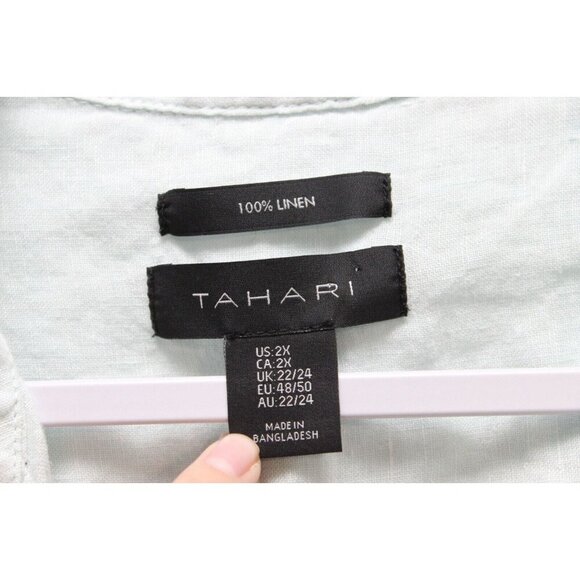 Tahari Blouse 2X 100% Linen Pastel Blue Pullover Beach Coastal Lagenlook Boho - Picture 7 of 11